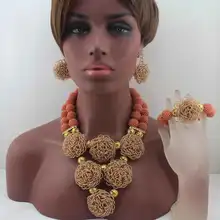 New 2017 Handmade Nigerian Beaded Bib Necklace Set Chunky African Fashion Jewelry Set Bridal Jewelry Free Ship LK0032