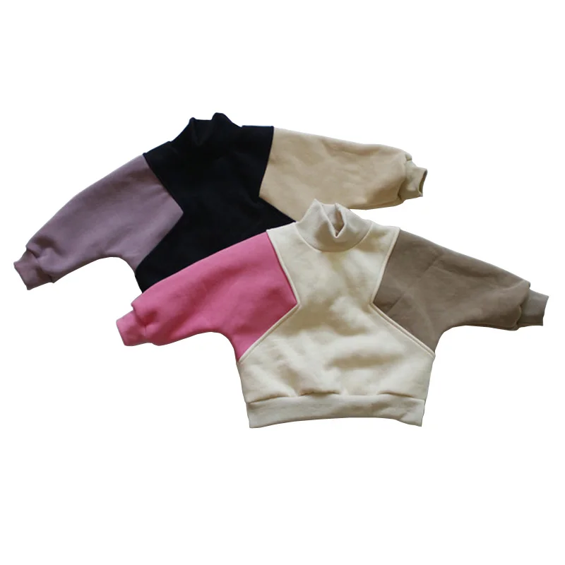 

New 2018 Children Sweatshirt Autumn Winter Baby Boys Clothes Patchwork Turtleneck Girls Hoodies Kids Tops BC440
