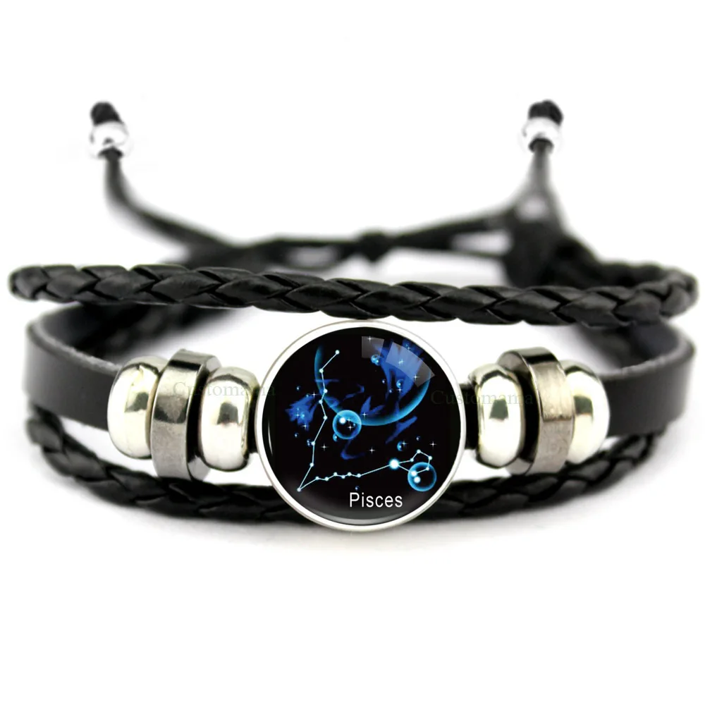 

Constellations Zodiac Aquarius Pisces Aries Taurus Gemini Cancer Leo Virgo Libra Scorpio Sagittarius Charm Leather Bracelets