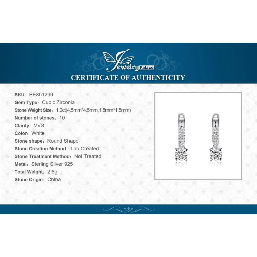 Jewelrypalace 1ct Клипсы 925 Серебряная свадьба Юбилей украшения для Для женщин модные вечерние подарок