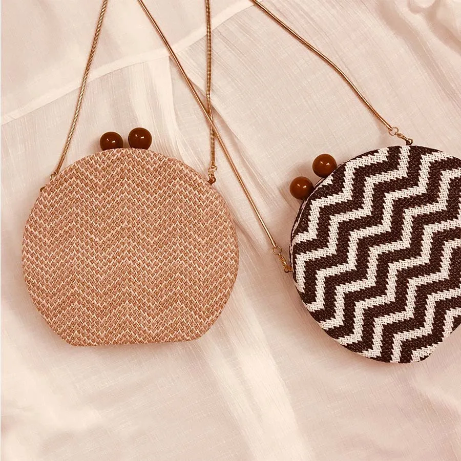 

Hand Made Round Weave Straw Bag Design Crossbody Bags For Women Snake Chain Shoulder Bag Banquet Clutch Bali Bohemian Beach Bag
