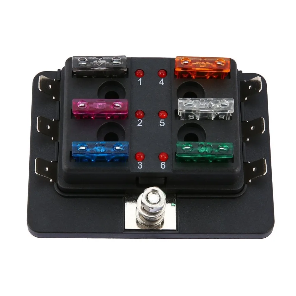 6 Way LED Illuminated Automotive Blade Fuse Holder Box Circuit Fuse