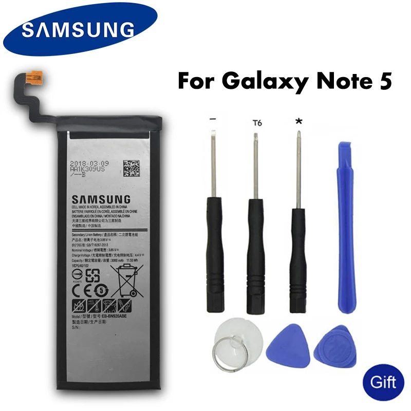 

100% Original Samsung Phone Battery EB-BN920ABE For Samsung GALAXY Note 5 N9200 N920t N920c SM-N9208 N9208 3000mAh Spare Battery