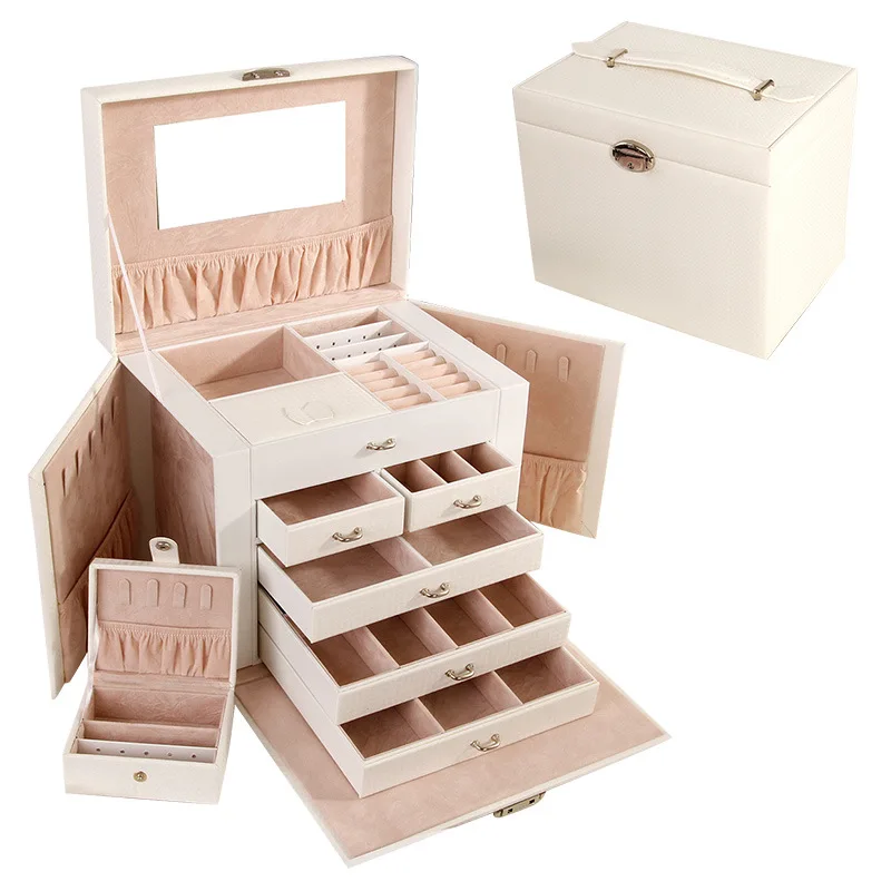 Guanya Large five layer leather cosmetics storage box Necklace Earrings Bracelet Rings Jewelry Box 26 5