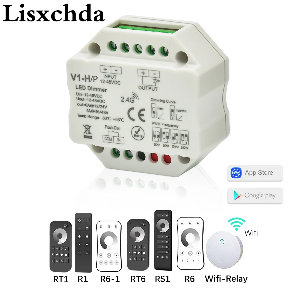 

LED Dimmer Switch 12V 24V PWM 2.4G PWM Wireless Frequency Adjustable Remote 36V 48V Smart Wifi Controller for Single Color LED