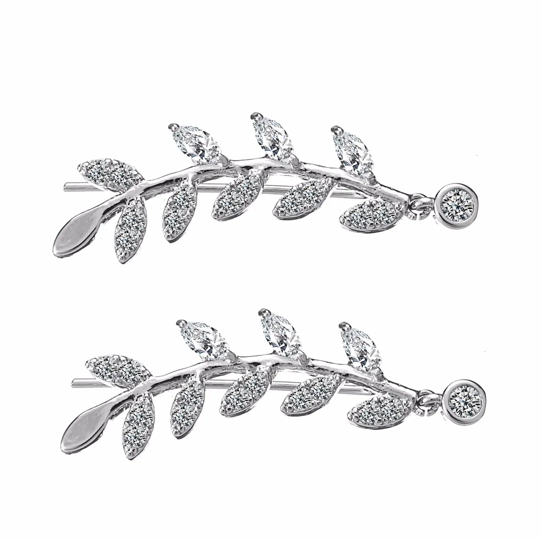 1Pair Silver Leafs Ear Cuff Clip Earring Fashion Womens Crystal Ear Sweep Wrap Climber Earrings Jewelry Pendientes Mujer Moda