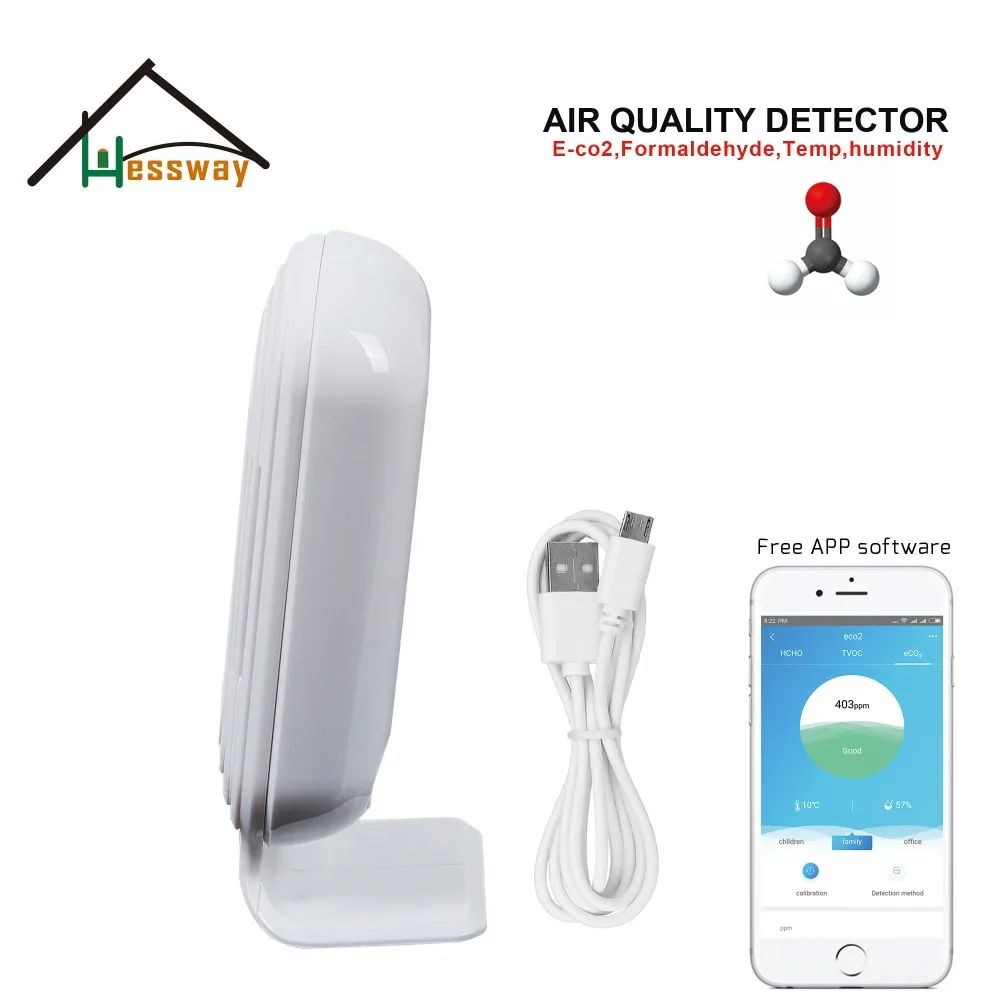 USB анализатор качества воздуха HCHO TVOC CO2 тестер WIFI детектор с помощью мобильного