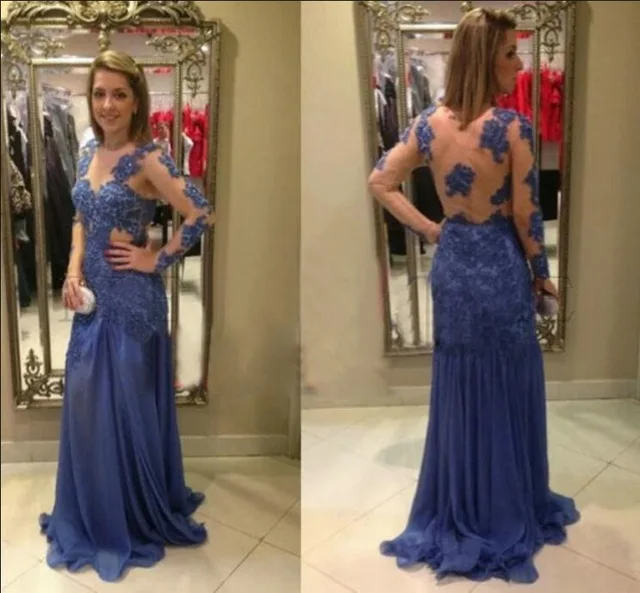 

Abendkleider 2016 V-Neck Long Sleeve Mermaid Long Evening Dresses Plus Size Sheer Back Prom Gowns Party Dress Vestido de noche