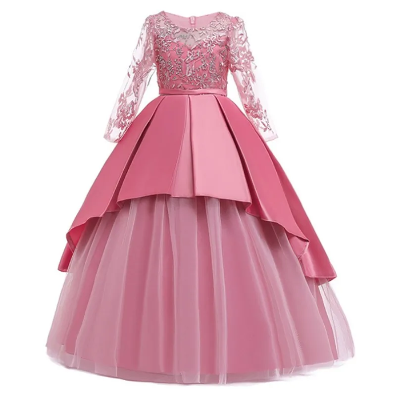 Коллекция года, вечерние платья для девочек-подростков на свадьбу вечерние платья принцессы из тюля с длинными рукавами и кружевными цветами на день рождения платье для девочек возрастом от 4 до 14 лет