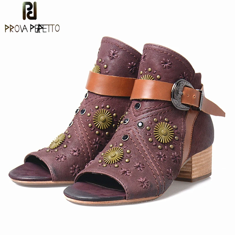 

Prova Perfetto Spring Summer Peep Toe Flowers Gladiator Women Boots Shoes Mixed Color Rivet Appliques Belt Buckle Sandals Shoes