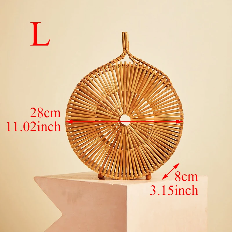 Magnet Round Bamboo Bag Handmade Woven Storage Bags Summer Hollow Beach Handbag Casual Tote Travel Organizer Dropshipping 3