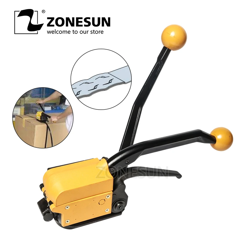 ZONESUN A333 ручной Сталь инструмент для обвязки Сталь группа упаковки инструмент Сталь полосы связывая инструмент с герметик и натяжитель