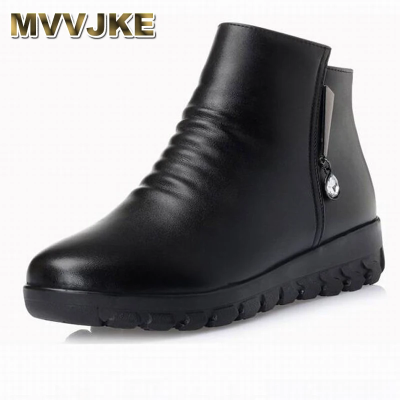 

MVVJKE 2018 Women Winter Snow Boots Genuine Leather Shoes Antiskid Wool Warm Women Fashion Casual Ankle Boots Plus Size