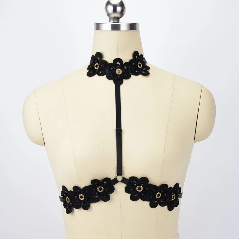 

90's Flowers Harness Lolita Necklace Open Chest body Cage Bra Harajuku Wedding Bondage harness Lingerie CropTop Wear harness bra