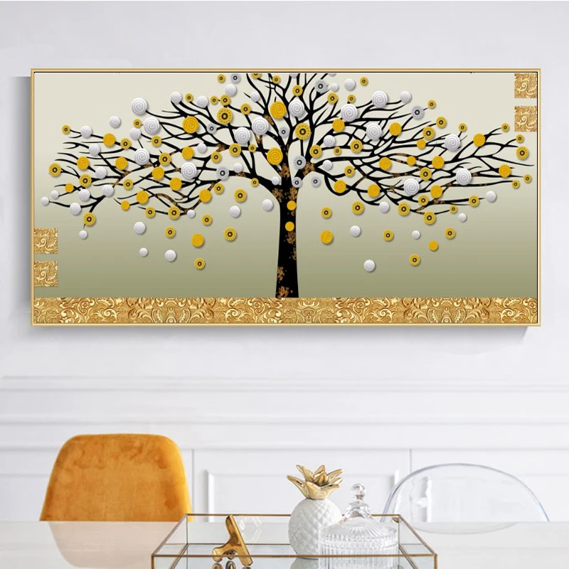 

Posters and Prints Wall Art Canvas Painting Abstract Golden Money Trees Decorative Pictures for Living Room Home Decor No Frame
