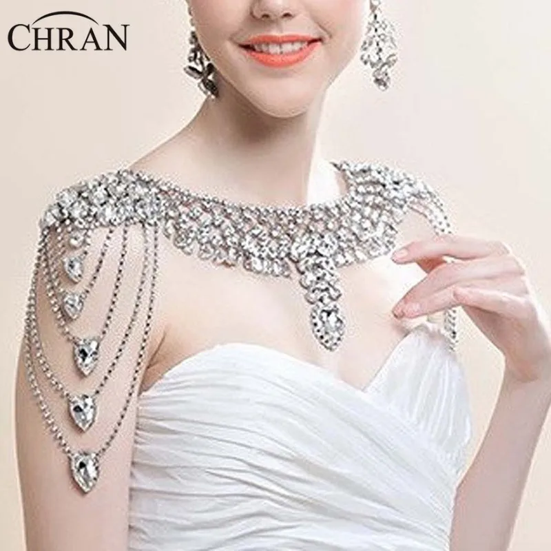  Bridal Imitation Diamond Crystal Rhinestone Shoulder Deco Bib Halter Large Necklace Wedding Wrap Free Shipping 