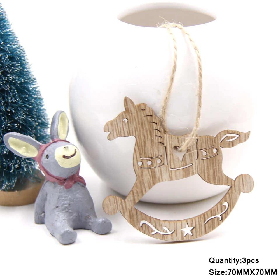 3 шт. винтажные рождественские деревянные подвески, украшения своими руками, деревянные поделки, украшения для рождественской елки, украшения для рождественской вечеринки, детский подарок - Цвет: Trojan horse