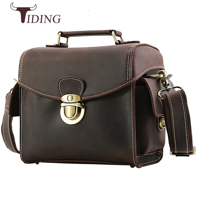 tiding Luxury Handmade Crazy Horse Leather Camera Bag for Men Women Retro Small Shoulder ...