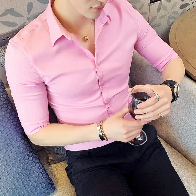 

2019 shirt men's Korean version of the Slim casual trend handsome male student summer business casual sleeves white shirt
