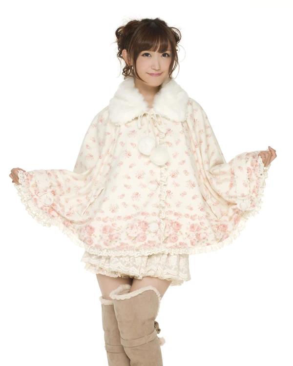 

Japanese Liz lisa original Limits Sweet Flower Fur Collar Cloak cape