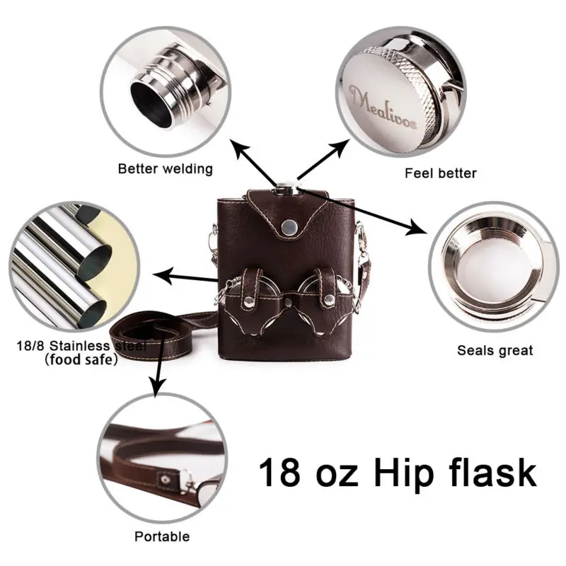 Фляга Mealivos портативная из нержавеющей стали 18 унций с катушкой 1 шт.|stainless steel hip
