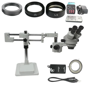 

3.5X-90X Simul Focal Double Boom Stand Stereo trinocular Microscope+14MP IR control Camera Microscope with SMZ 0.5X 2.0X lens