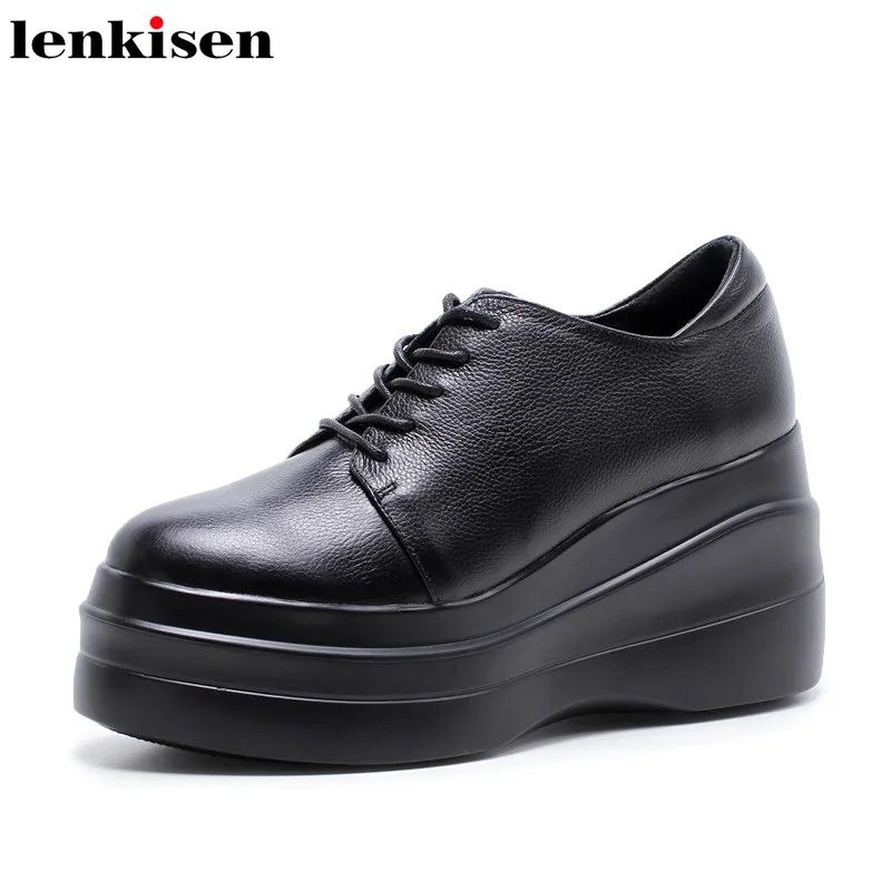 

Lenkisen all- match new arrival round toe lace up wedges platform thick super high bottom party meeting shopping women pumps L89