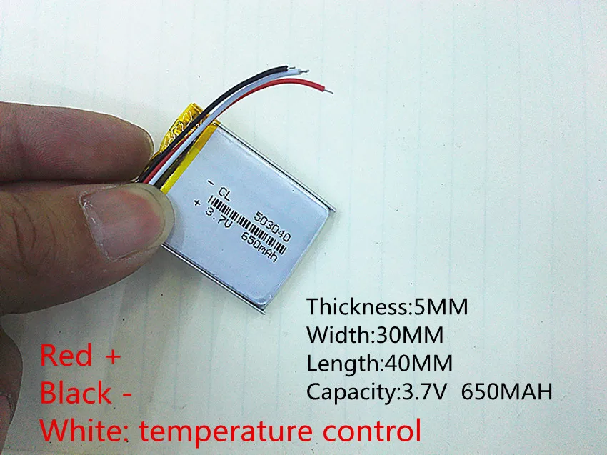 Полимерный аккумулятор 650 mah 3,7 V 503040 умный дом MP3 колонки литий-ионный аккумулятор для dvr, gps, mp3, mp4, сотового телефона, динамика