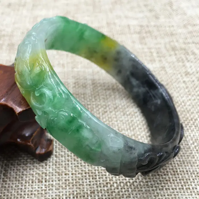 

A-69 Beautiful Hand-carved Emerald Green Jadeite Jade Gems Bracelet Bangle 63mm a 5.19