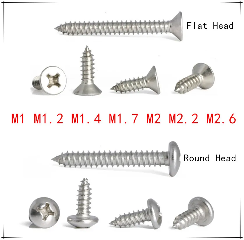 Саморезы Phillips из нержавеющей стали винты M1/M1.2/M1.4/M1.7/M2/M2.2/M2.6 * 3/4/5/6/8 мм с потайной