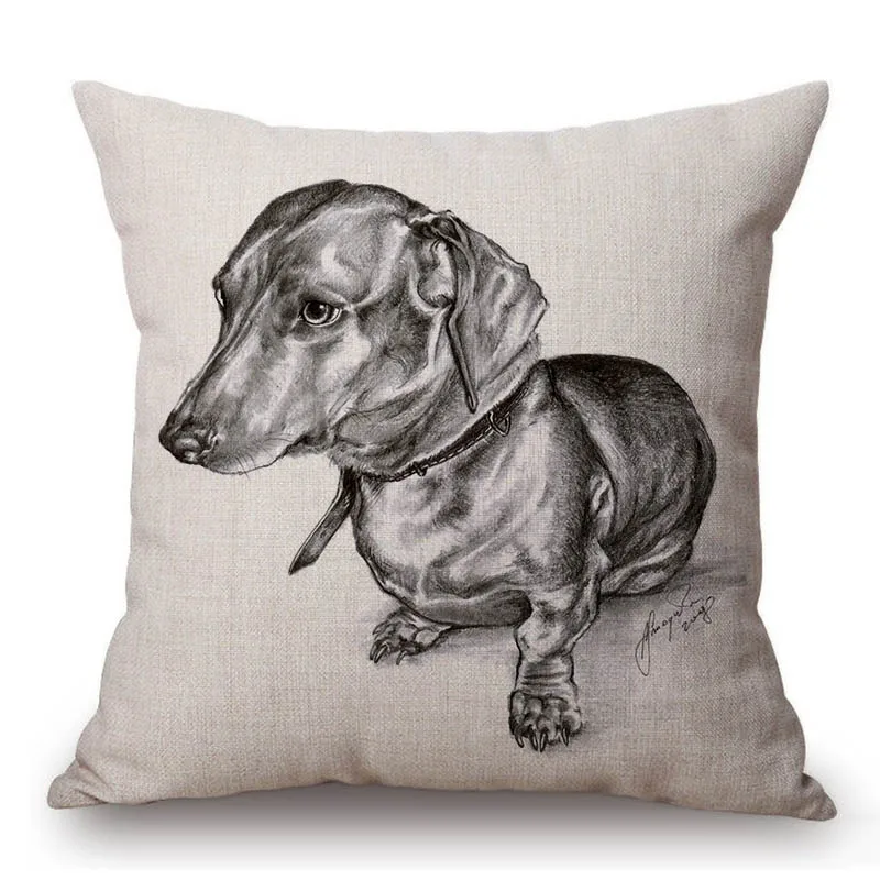 18-Black-White-Sketch-Dachshund-Dog-Pillow-Home-Decorative-Funny-Sausage-Nordic-Cotton-Linen-Animal-Square
