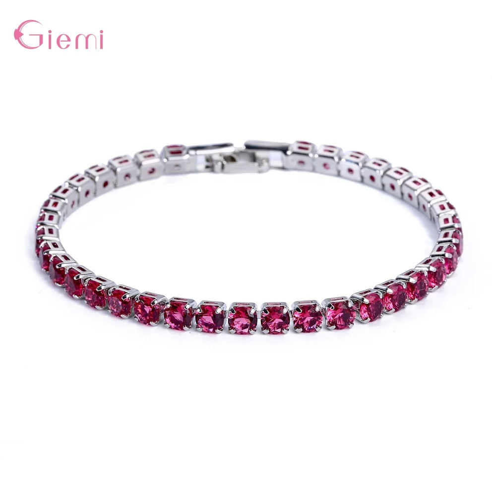 New Fashion Adjustable Tennis Bracelets For Women Shiny Crystal Silver Color Chain Bangle and Bracelet Jewelry Gift - Metal Color: 19cm