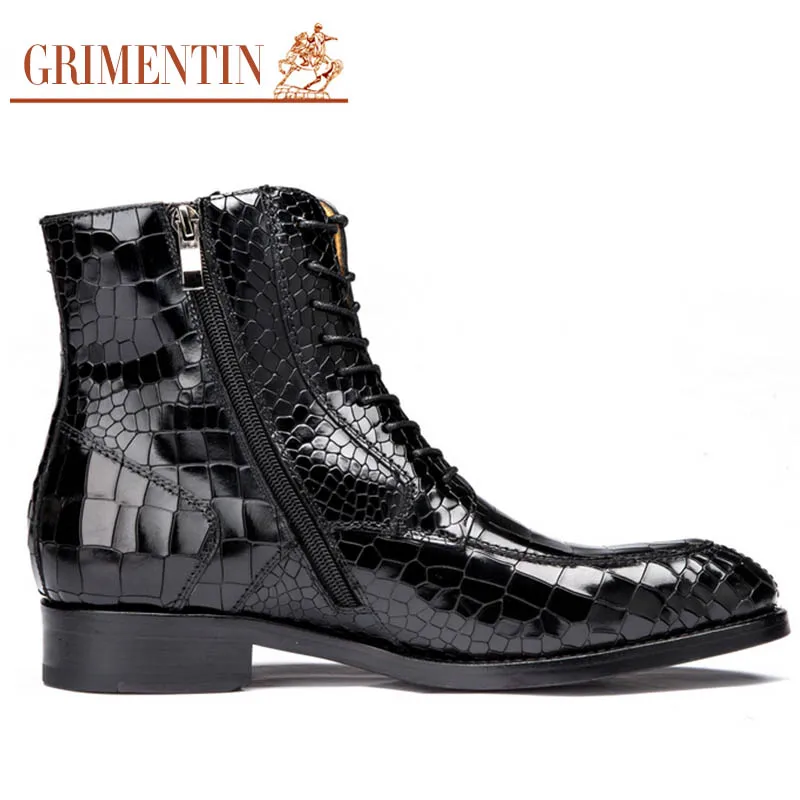 Couro Mens Grimentin Vestido Homens Crocodile Handmade Dos Ankle De Personalizado Luxo O G17 Black Para Marca brown Sapatas Boots Casamento Genuíno Moda 60r0qIA