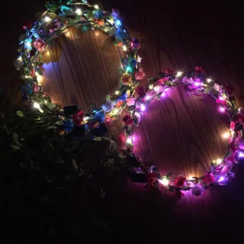 

New Women Girls Hawaii LED Glow Leaves Flower Headband Garland Flashing Bridal Headdress Halloween Glow Party Supplies