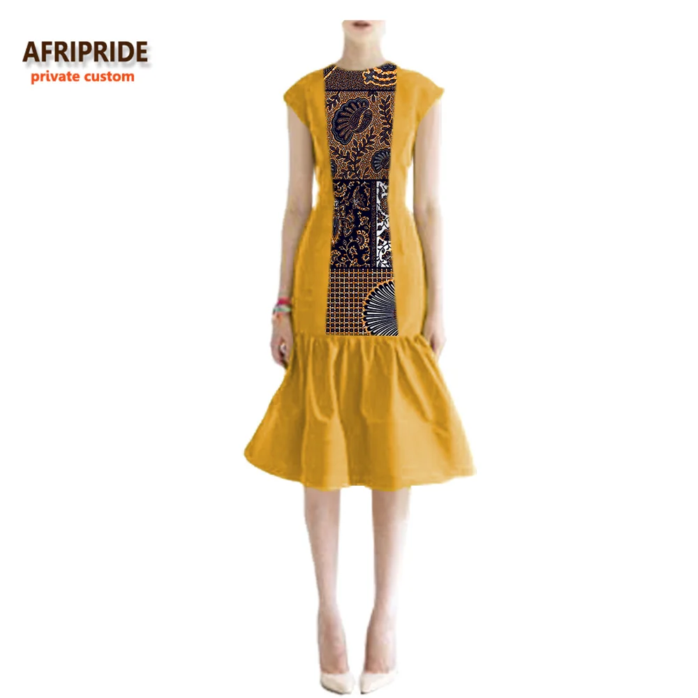 

2018 african style summer casual women dress AFRIPRIDE short sleeve knee-length trumpet casual cotton dress for women A7225127