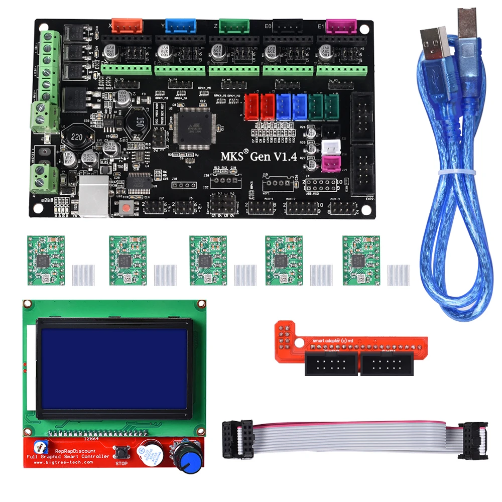 MKS Gen V1.4 плата управления Комплект RepRap mks gen l+ 5 шт. TMC2130/TMC2208/Drv8825/A4988 драйверы+ 12864LCD для 3d принтера запчасти