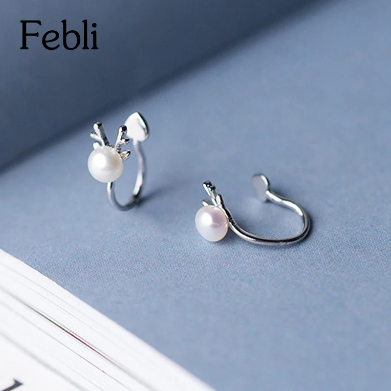 Febli New Arrival Animal Ear Clip Deer Modelling Silver Color Simulated Pearl Delicate And Elegant Hot Sale | Украшения и