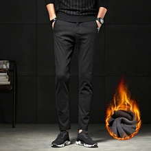 Модные новые высококачественные мужские штаны из хлопка прямые осенние и зимние длинные мужские классические повседневные деловые брюки плюс кашемир 36