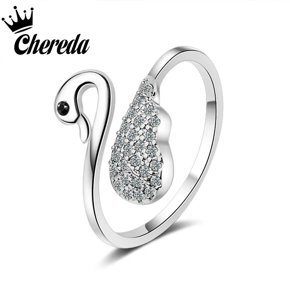 

Chereda Fashion Cute Swan Crystal Rings For Women Adjustable Romantic Wedding Ring Lady Female Jewelry