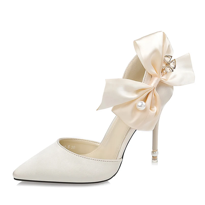 

Woman sandals women shoes high heels red pumps female heels sexy heels shoes satin bowknot pearl wedding ladies shoes