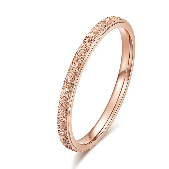 KNOCK High quality Fashion Simple Scrub Stainless Steel Women 's Rings 2 mm Width Rose Gold Color Finger  Gift For Girl Jewelry gold rings trendy Trendy Rings