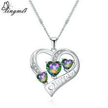 Lingmei Wholesale Wedding Engagement Heart Bride Jewelry Multicolor & Red & White Zircon Silver Women Pendant Necklace Gifts elegant crystal zircon pendant necklace silver white red