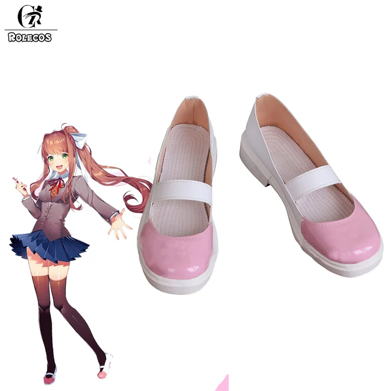 ROLECOS Monika/Обувь для костюмированной вечеринки; обувь для костюмированной игры «Doki»; обувь для костюмированной игры; Розовая обувь в японском стиле - Цвет: Розовый