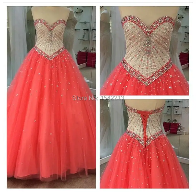 Boutique Beaded Coral Quinceanera Dress Sweetheart A line Boutique Beaded Coral Quinceanera Dress Sweetheart A line