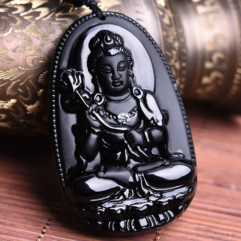 

Free Shipping Black stone necklace Fine carving Chinese natural black A obsidian carved dragon black pendant