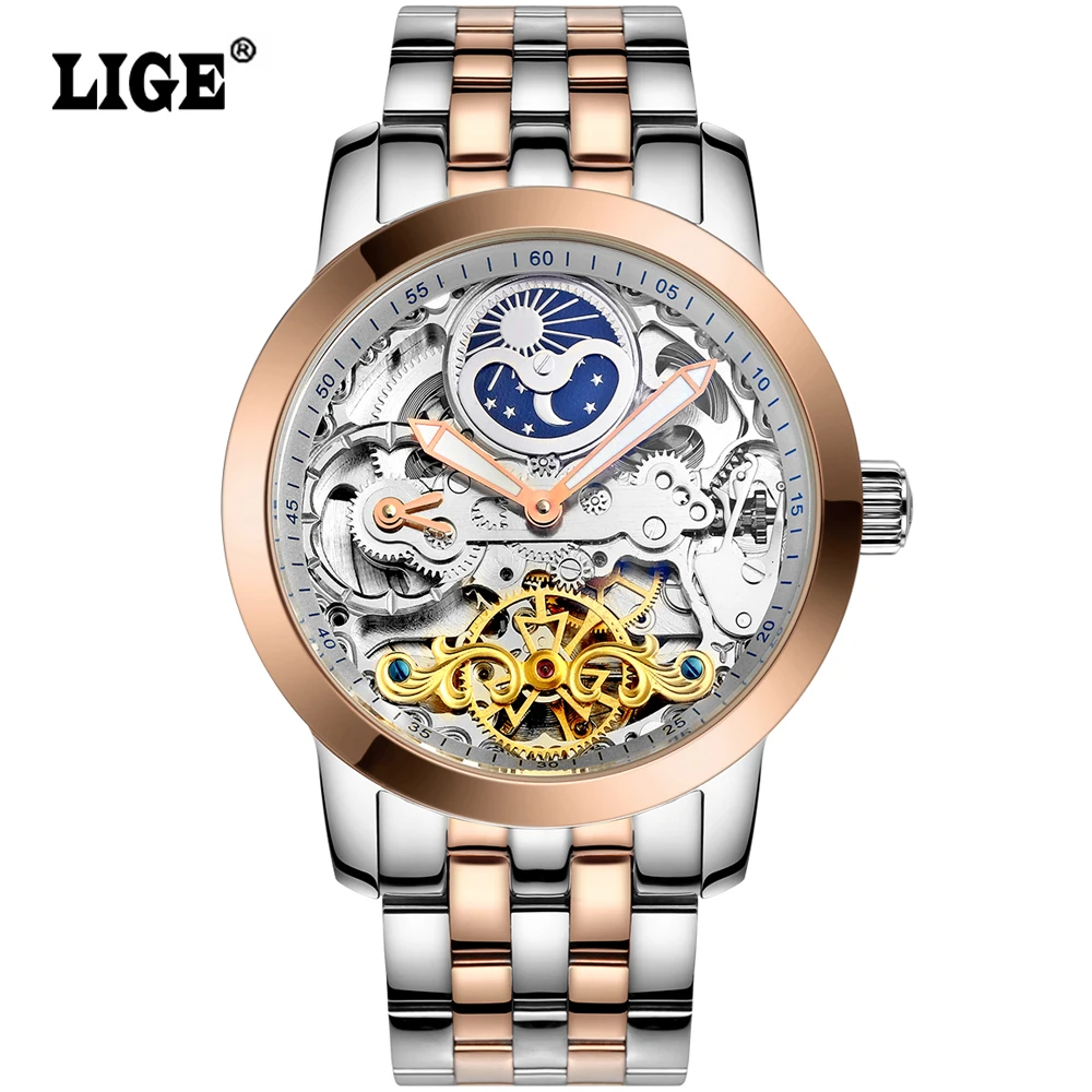 LIGE часы мужские tourbillon автоматические механические лучший бренд класса люкс