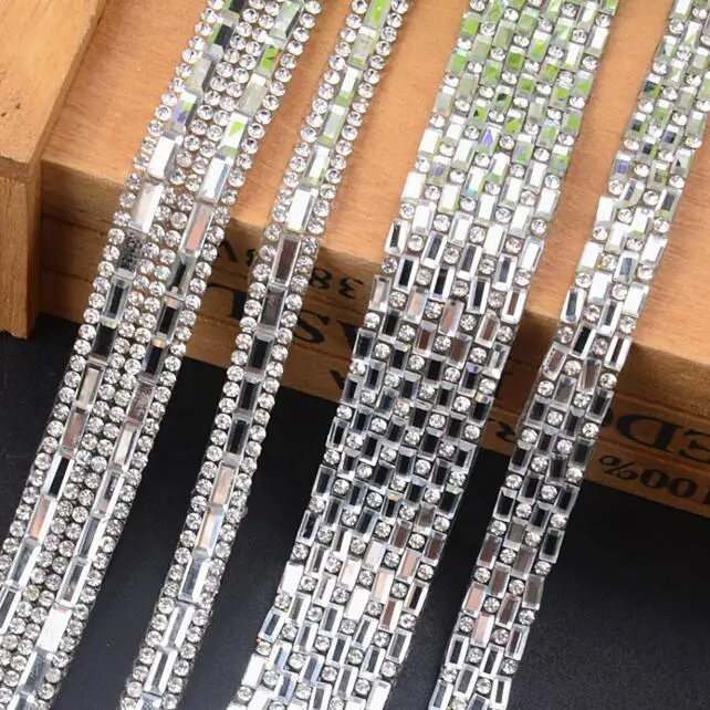 

10Meters Silver Beaded Rhinestons Trim Iron On Diamond Crystal Ribbon Wrap Trim Sewing Accessories DIY Wedding Dress Belt Decor
