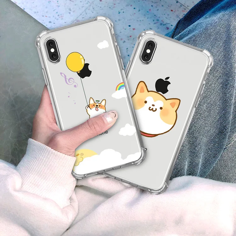 

Cute Cartoon Shiba Inu Airbag Couple Case For iphone XS MAX X XR 7 8 6 6S Plus Case Transparent Anti Fall Capa Color Back Cover