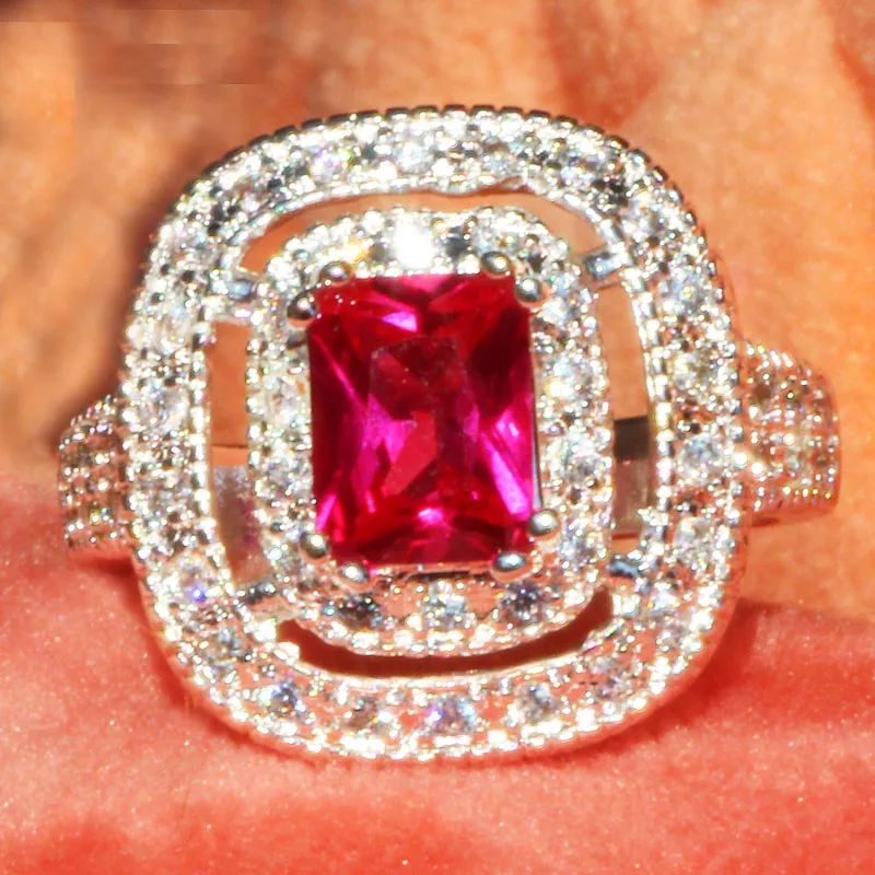 

YaYI Fashion Women Jewelry Ring Red Zircon CZ Silver Color Engagement Rings wedding Rings Party Rings Gift