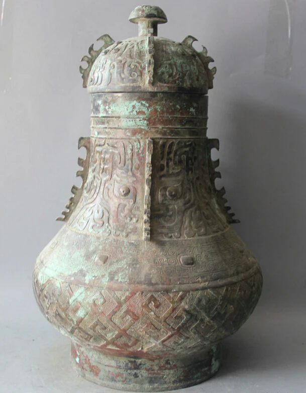 

S5638 19" Archaic Chinese Bronze Beast Face Wine Vessel Water Vase Pot Jar Crock Zun D0318